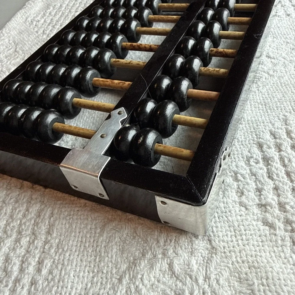 Vintage Wooden Abacus Counting Frame Black Beads Asian Math Learning Tool